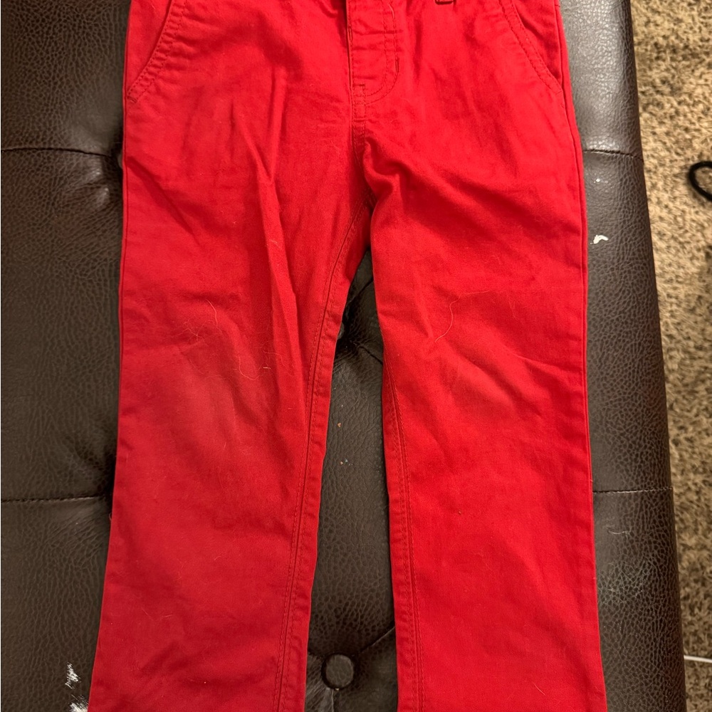 Cat & Jack Red Casual Straight-Leg Bottoms & Grey Button Down Shirt